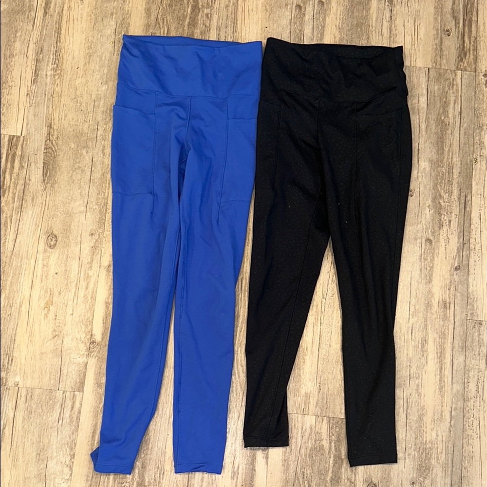 Lot of 2 Danskin Leggings Sz XS Blue/Black Floral
